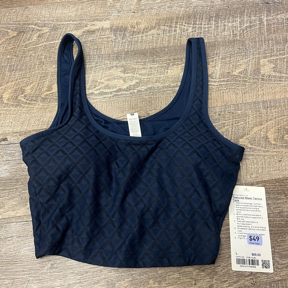 Lululemon textured mesh tennis tank blue size large